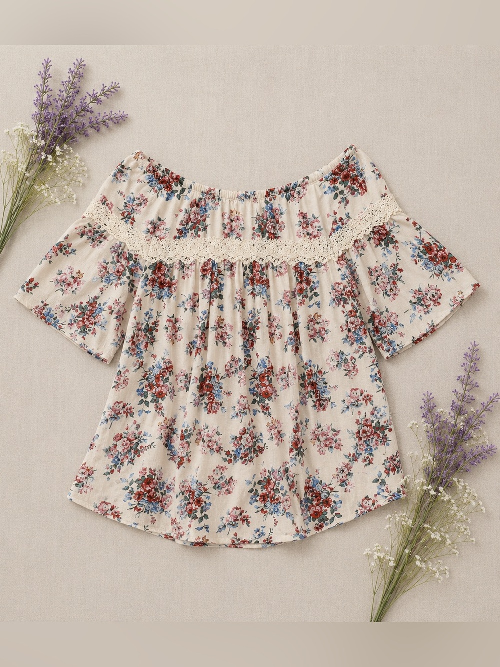Easel Floral Blouse Lace Trim Cottagecore Boho Top Size Small